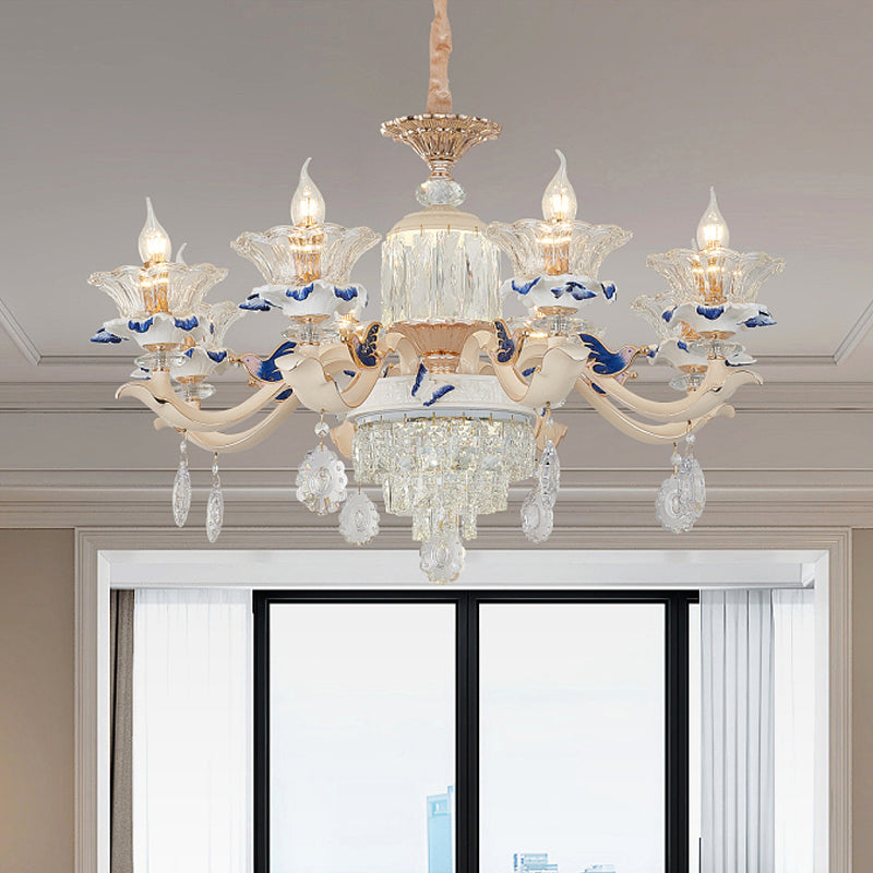 6/8 Lichter Kristall Kronleuchter Anhänger Modernismus Roségold Blühen Schlafzimmer -Federung mit Keramik Bobeche