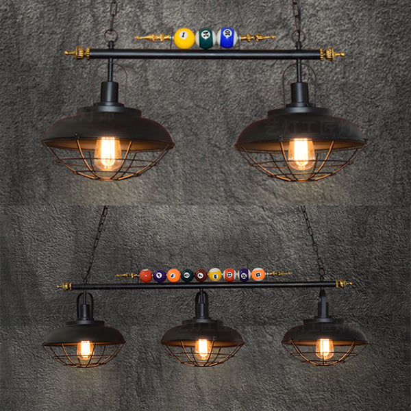 Metal Wire Frame Island Light with Barn Shade Industrial 2/3 Heads Billiard Room Island Lamp in Black