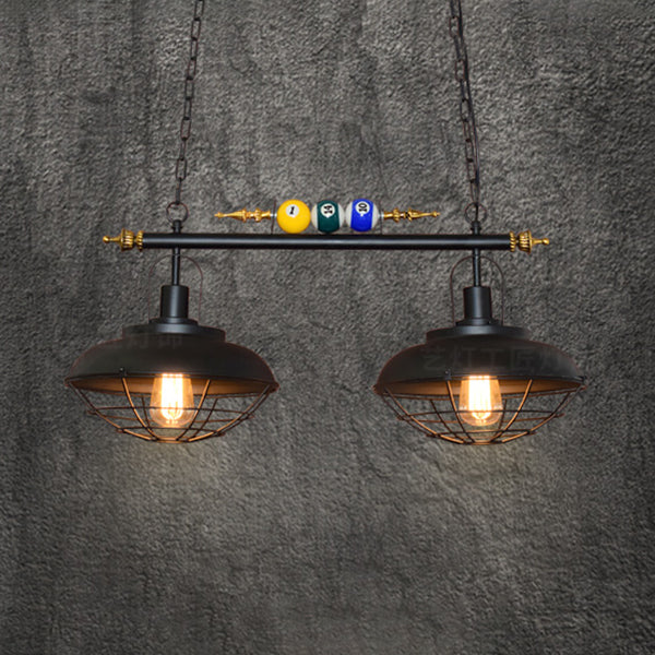 Metal Wire Frame Island Light with Barn Shade Industrial 2/3 Heads Billiard Room Island Lamp in Black