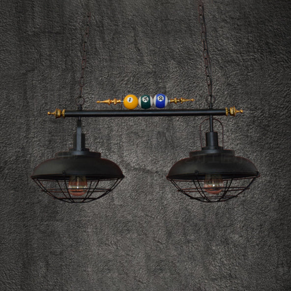 Filo metallico Isola Luce con tonalità fienile industriale 2/3 heads lampada isola della stanza di biliardo in nero