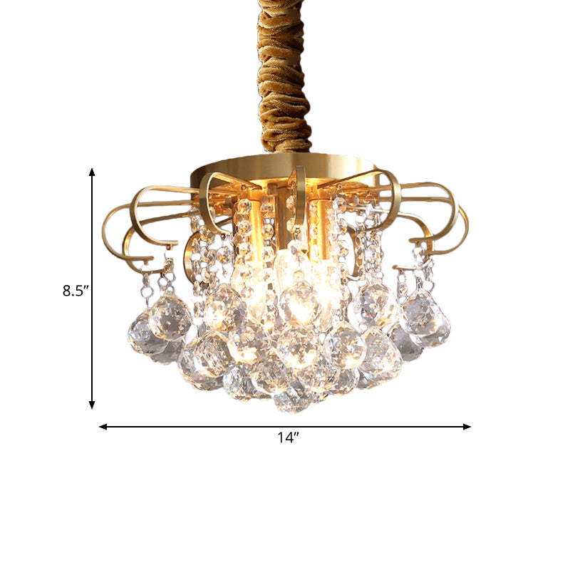 3/5-Bulb Pendant Chandelier Traditional Floral Faceted Crystal Ball Drop Hanging Pendant Light in Gold, 14"/18" Wide