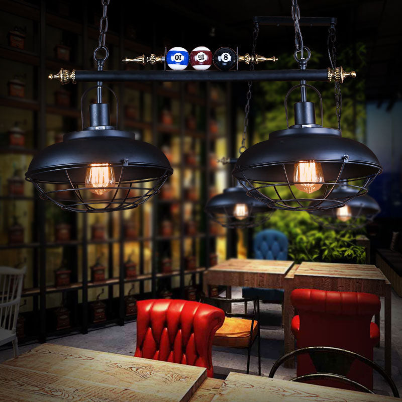 Filo metallico Isola Luce con tonalità fienile industriale 2/3 heads lampada isola della stanza di biliardo in nero