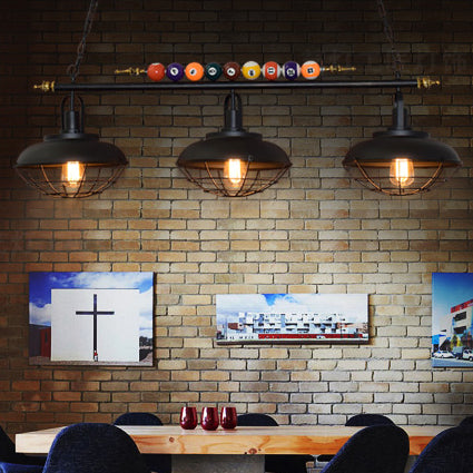 Metal Wire Frame Island Light with Barn Shade Industrial 2/3 Heads Billiard Room Island Lamp in Black