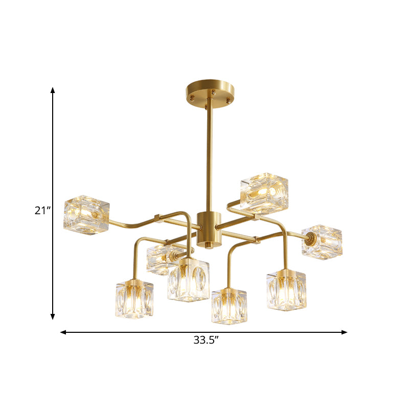 Crystal Cube Gold Chandelier Lamp Traverse 8 Bulbs Modern Style Suspension Pendant