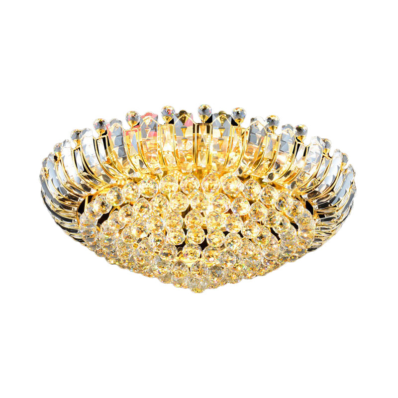 LED Flush Mount Chandelier Simple Stylish Pointed Crystal Orb Flush Ceiling Light in Gold