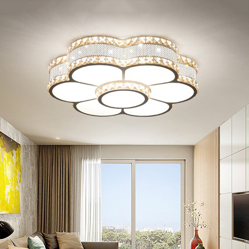 Sunflower Living Room Flushmount Modern Metal Gold LED Ceiling Mount Lamp with Beveled Crystal Trim, 19.5"/23.5" Wide