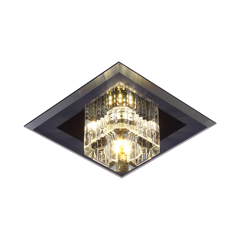 Clear Crystal Cube Mini Ceiling Light Minimalistic Corridor LED Flush Mount Lamp