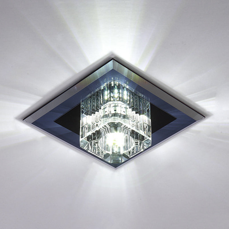 Clear Crystal Cube Mini Ceiling Light Minimalistic Corridor LED Flush Mount Lamp