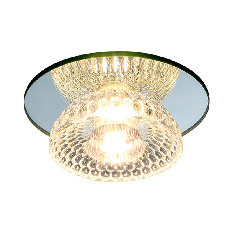 Mini Flower Bowl LED Flush Light Simplicity Chrome Crystal Ceiling Mount Fixture with Mirror Glass Canopy