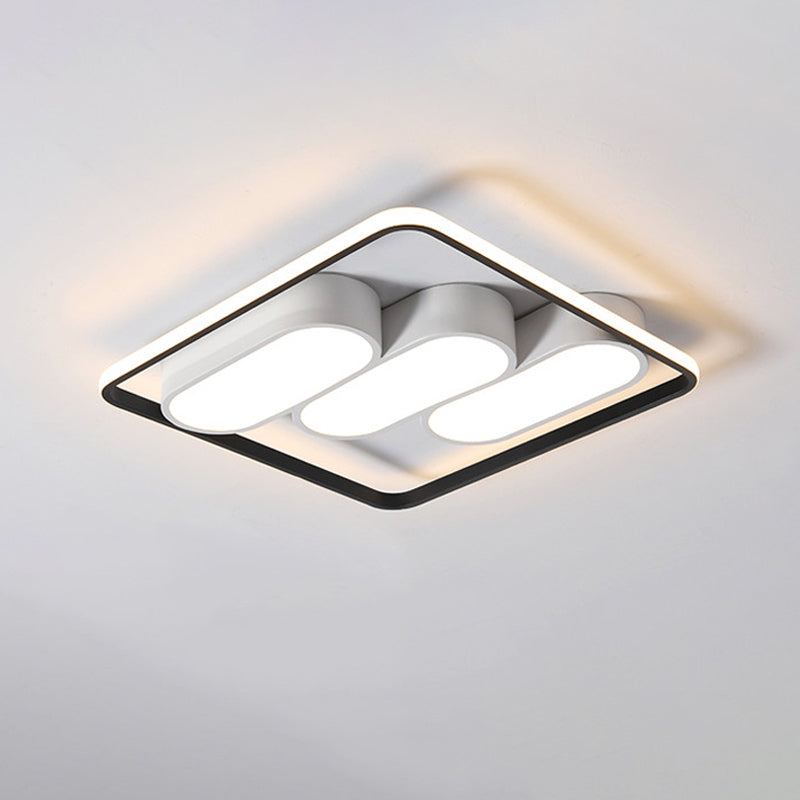 White and Black Square Frame Flushmount Modernism LED Metal Flush Mount Ceiling Light