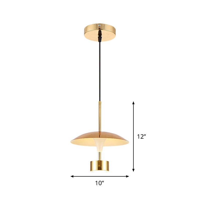 10"/14" W Domed Metallic Suspension Light Modern LED Gold Ceiling Pendant Lamp for Dining Room
