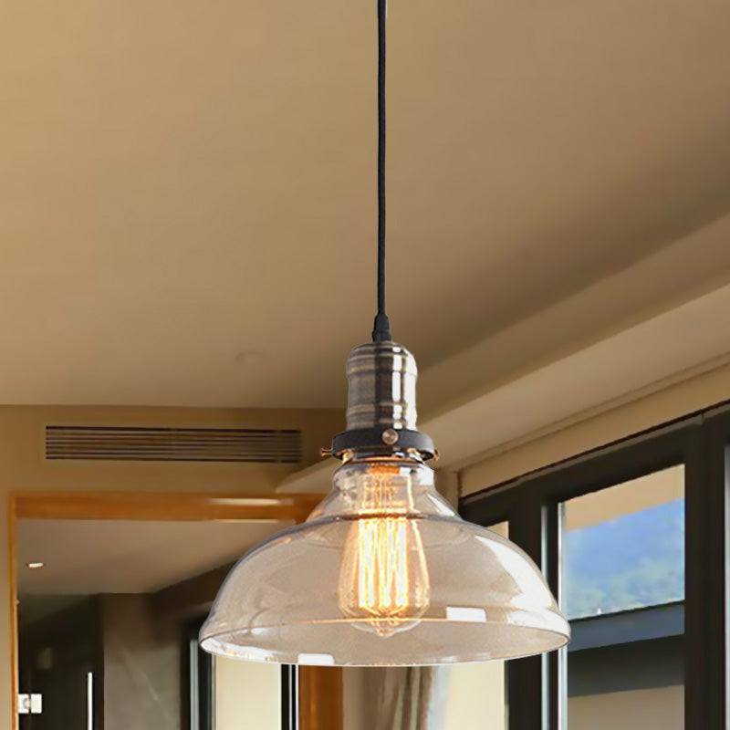 Clear/Amber 1 Light Pendant Ceiling Light Antique Glass Dome Hanging Lamp for Living Room