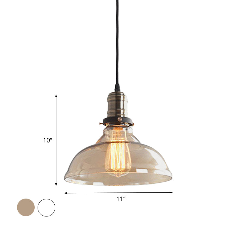 Clear/Amber 1 Light Pendant Ceiling Light Antique Glass Dome Hanging Lamp for Living Room