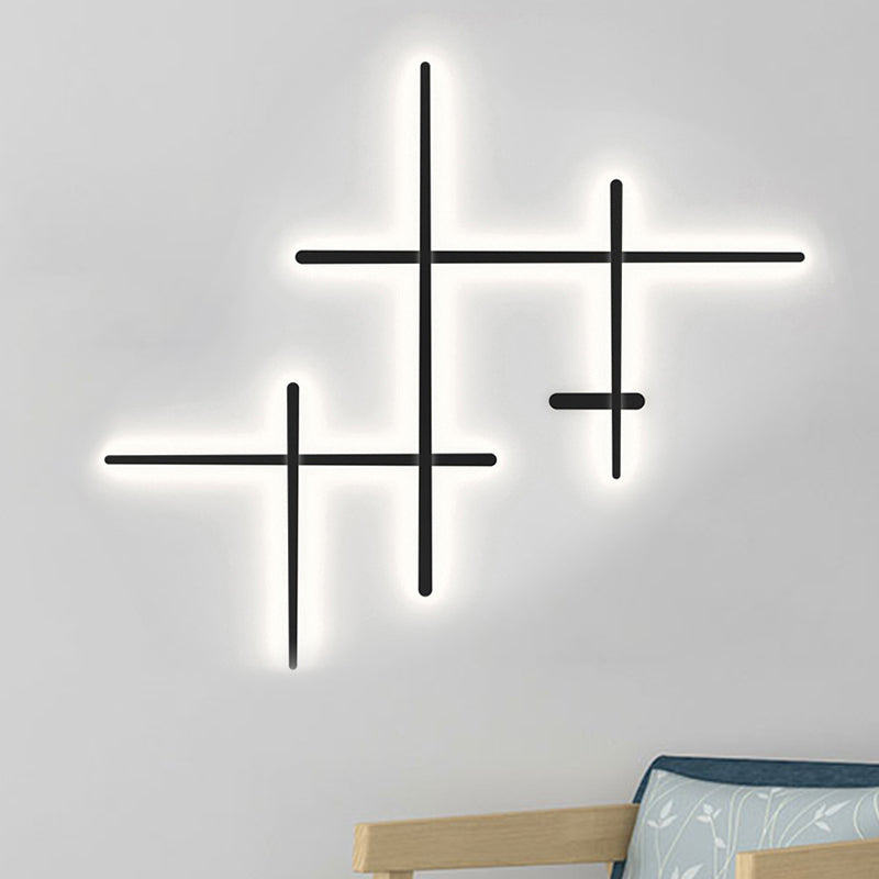 Crossed Lines Large Wall Lighting Metal LED Modern Wall Mount Light in Black for Living Room