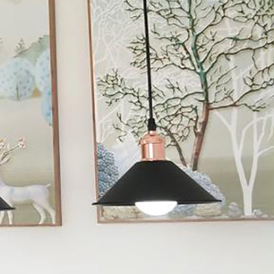 Modernist Style Conical Suspended Lamp 1 Light Metallic Hanging Light Fixture in Black/White for Living Room