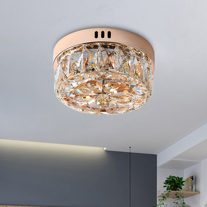 Rose Gold Mini LED Flush Deckenleuchte Einfachheit abgeschrägte Kristall Runde Flush Mount Lampe, 8"/10" Breite