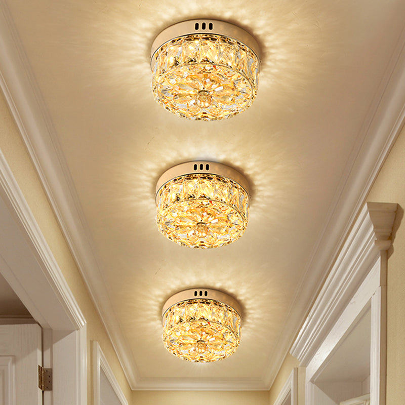 Rose Gold Mini LED Flush Deckenleuchte Einfachheit abgeschrägte Kristall Runde Flush Mount Lampe, 8"/10" Breite