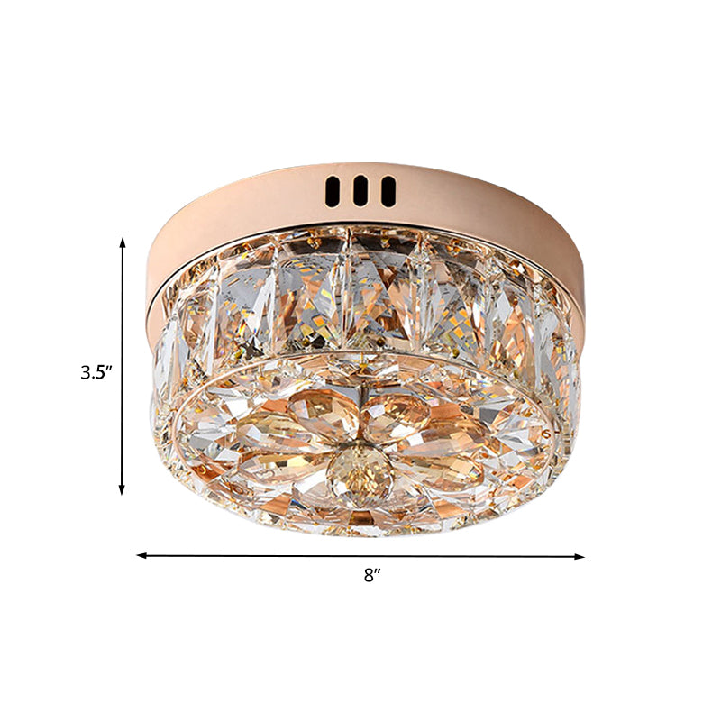 Rose Gold Mini LED Flush Deckenleuchte Einfachheit abgeschrägte Kristall Runde Flush Mount Lampe, 8"/10" Breite