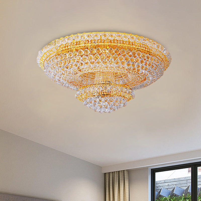 Tiered Faceted Crystal Orb Flush Mount Modern Stylish 8-Light Parlor Ceiling Mount Chandelier