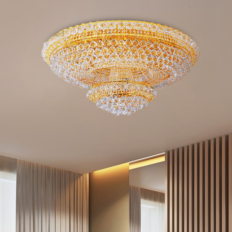 Tiered Faceted Crystal Orb Flush Mount Modern Stylish 8-Light Parlor Ceiling Mount Chandelier