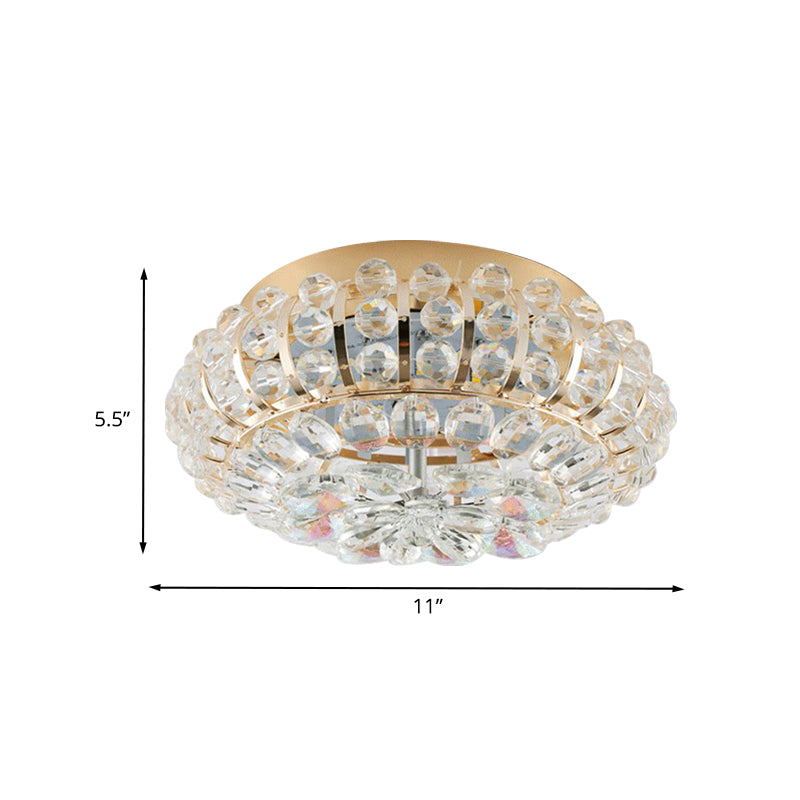 Embedded Crystal Round Small Flush Light Simplicity Corridor LED Close to Ceiling Lamp in Gold
