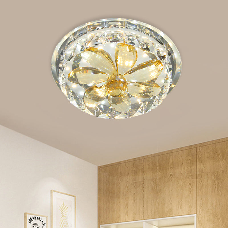 LED Flush Mount Lighting Fixture Modernist Floral Mini Crystal Ceiling Lamp in Gold