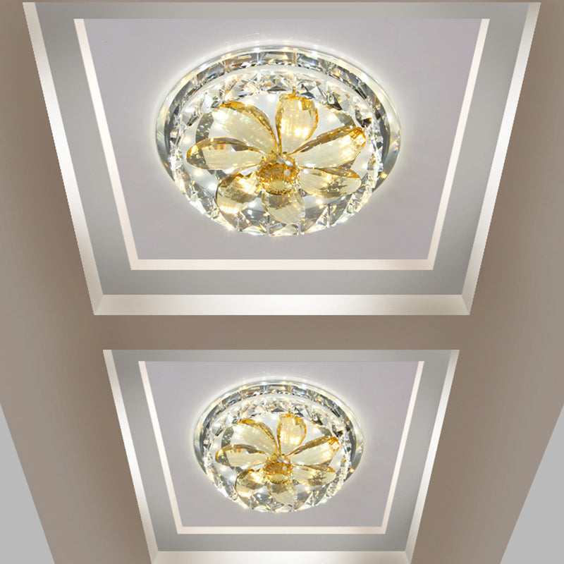 LED Flush Mount Lighting Fixture Modernist Floral Mini Crystal Ceiling Lamp in Gold