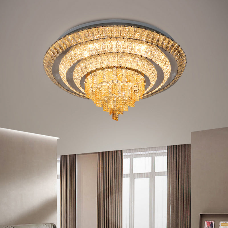 Crystal-Encrusted LED Flushmount Contemporary Chrome Multi-Circle Living Room Ceiling Mount Light, 23.5"/31.5" Wide