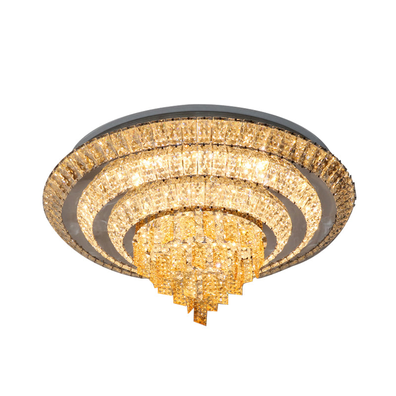 Crystal-Encrusted LED Flushmount Contemporary Chrome Multi-Circle Living Room Ceiling Mount Light, 23.5"/31.5" Wide
