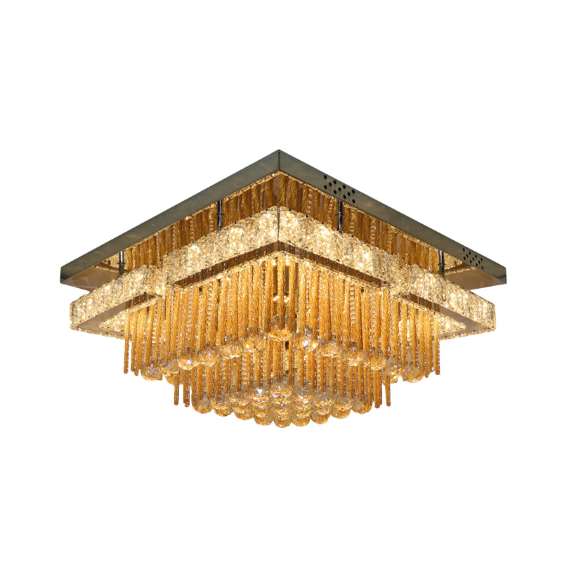 Polished Chrome Round/Square Ceiling Light Modern Draping Crystal Lounge LED Flush Mounted Light Fixture