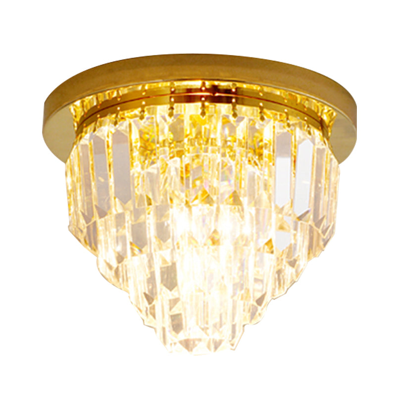 4 Bulbs Tapered Flush Ceiling Light Traditional Gold Crystal Prism Flushmount Lighting