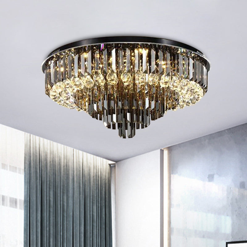 5/6 Lights Flush Mount Chandelier Modern Tapering Smoke Grey Strip Crystal Flush Mounted Ceiling Light with Drop