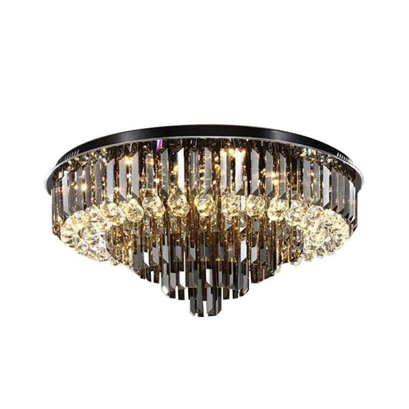 5/6 Lights Flush Mount Chandelier Modern Tapering Smoke Grey Strip Crystal Flush Mounted Ceiling Light with Drop