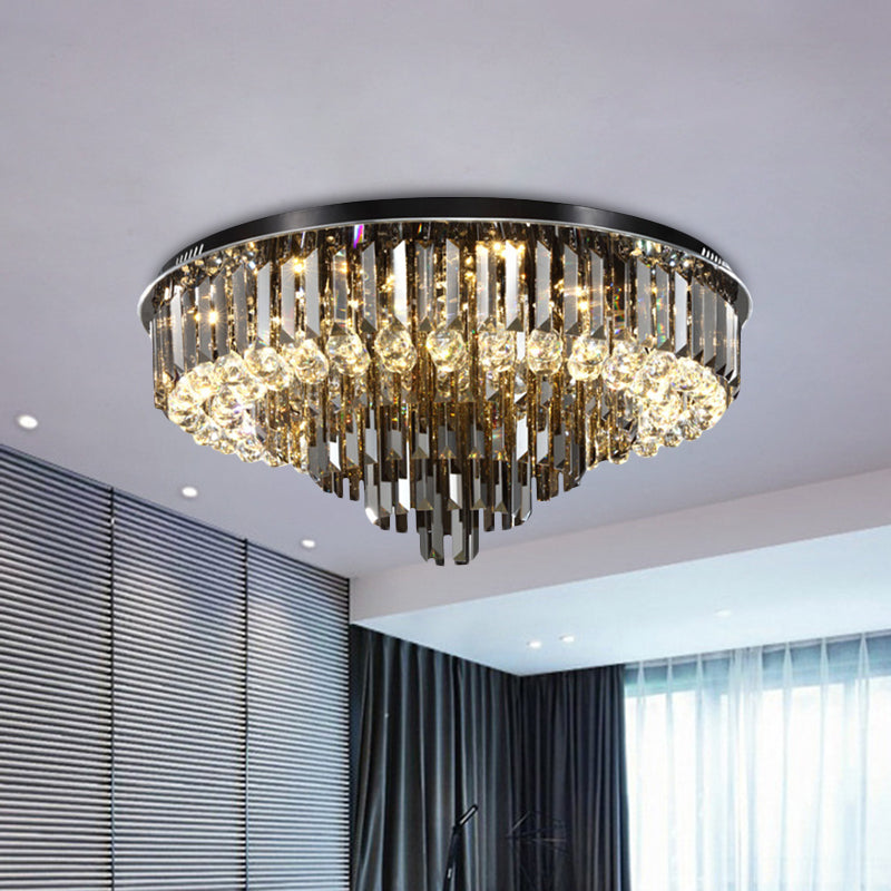5/6 Lights Flush Mount Chandelier Modern Tapering Smoke Grey Strip Crystal Flush Mounted Ceiling Light with Drop