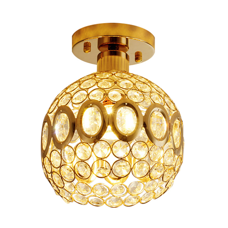 1 Bulb Oval-Side Dome Ceiling Lamp Simple Stylish Gold Crystal Semi Flush Light Fixture