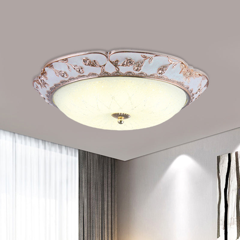 LED Ceiling Mounted Fixture Korea Country Domed White Glass Flushmount Lighting in Rose Gold