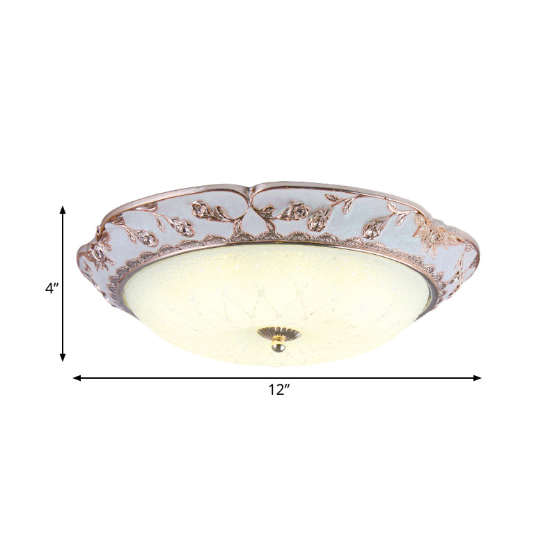 LED Ceiling Mounted Fixture Korea Country Domed White Glass Flushmount Lighting in Rose Gold