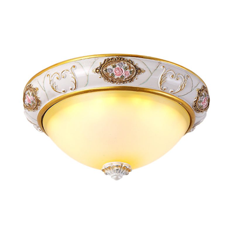 White Glass Domed Flush Mount Lighting Korea Countryside LED Bedroom Flush Lamp Fixture, 12"/16" Width