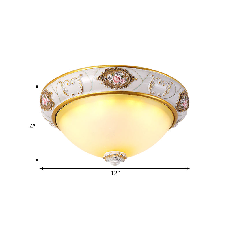 White Glass Domed Flush Mount Lighting Korea Countryside LED Bedroom Flush Lamp Fixture, 12"/16" Width