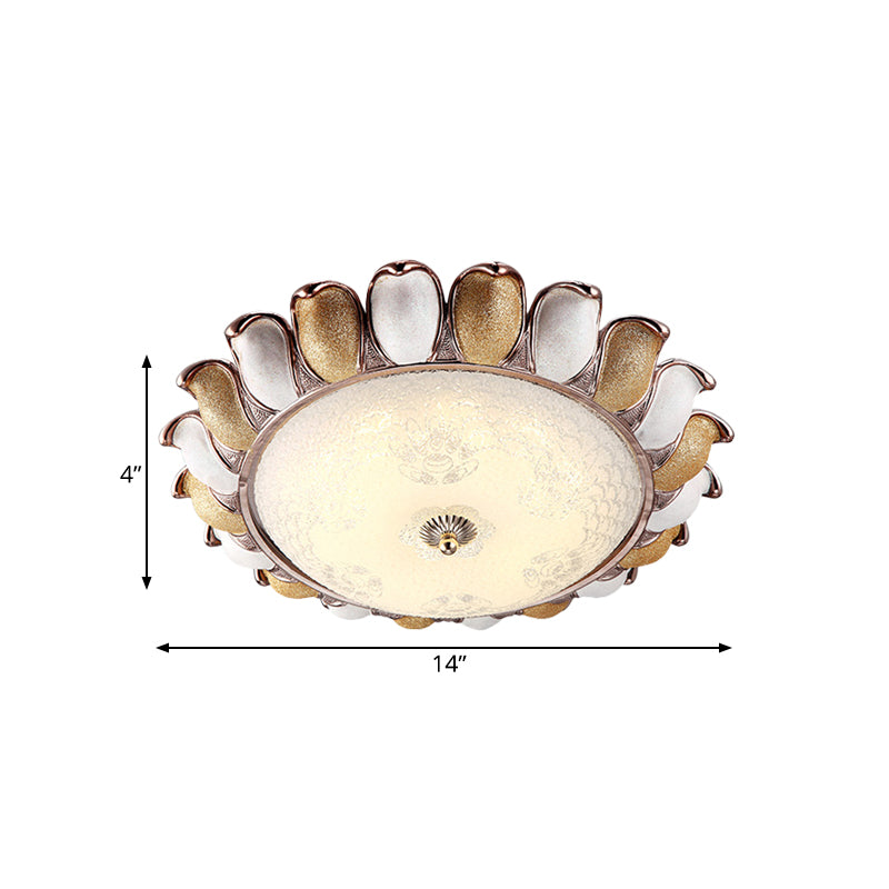 14"/18" W LED Frosted Glass Flush Lighting Korea Country Gold Flower Bedroom Flush Mount Lamp