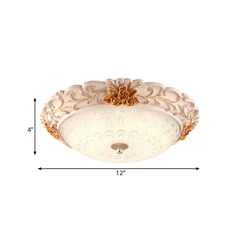 Gold LED Flush Mounted Light Country Style Korea Seeded Glass Carved Flower Flush Lamp, 12"/16" Wide