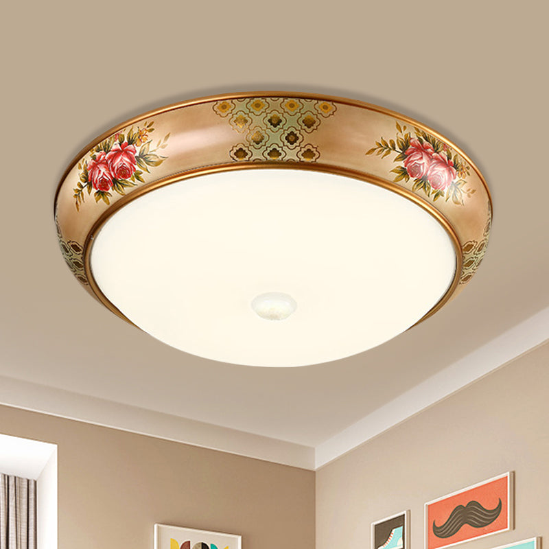Frosted White Glass Dome Ceiling Flush Korea Country 14"/19.5" Dia LED Bedroom Flush Mount Fixture