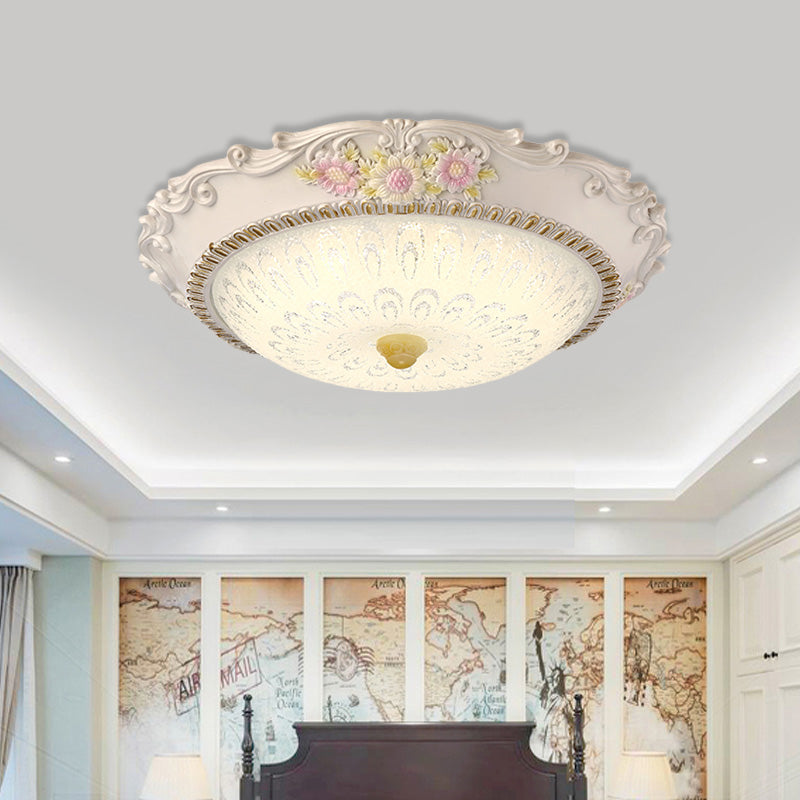 12"/16" W LED Sunflower/Rose Flush Light Country Style Korea White Resin Flush Mounted Lamp with Seeded Glass Shade