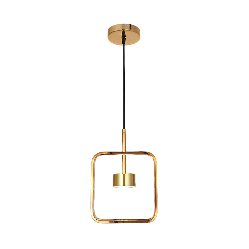 Gold Finish Square-Frame Pendulum Light Minimalism LED Metal Ceiling Hang Fixture with Shade/Shadeless