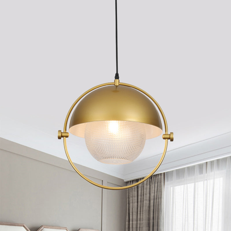 Moderner Halbkreishänge -Licht -Kit 1 -Glühmetallanhänger in Blau/Gold mit Ball Klar Klarglattglas Schatten