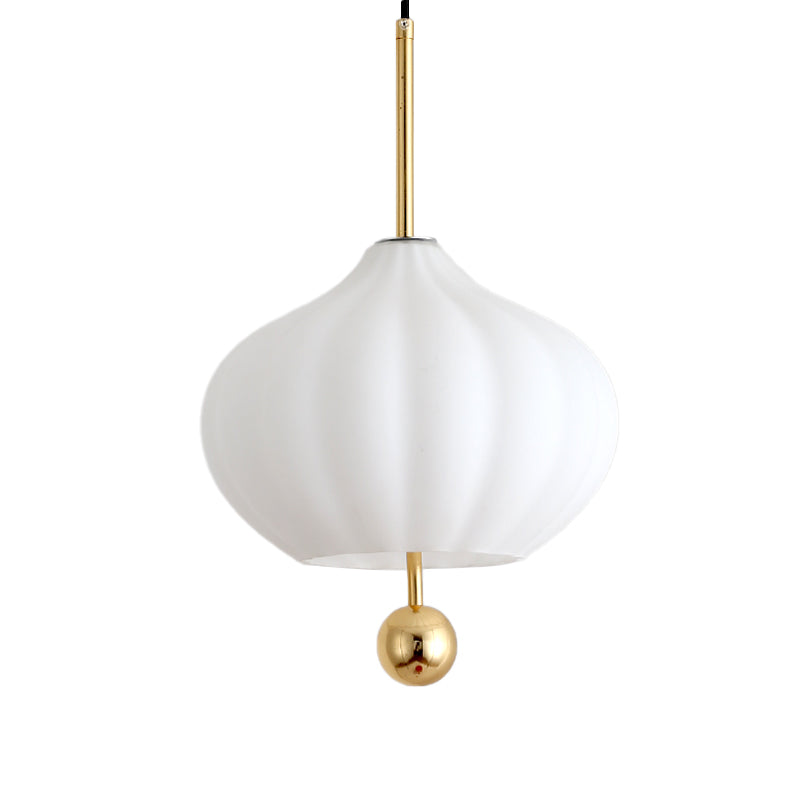 Weißes Glaskürbis -Suspension Licht modernist 1 Glühbirnen Anhängerlampe mit Messingmodo -Deco