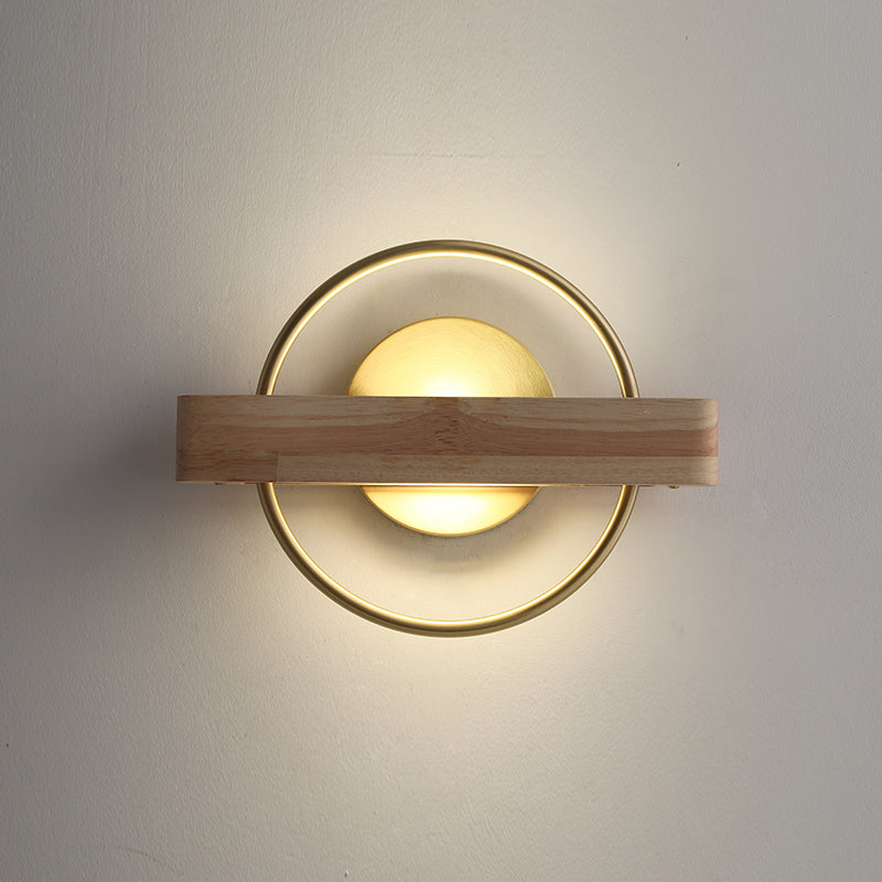 Metallic Loop Wall Mount Light Modernist 1 Light Brass LED Sconce Lamp with Wood Shelf