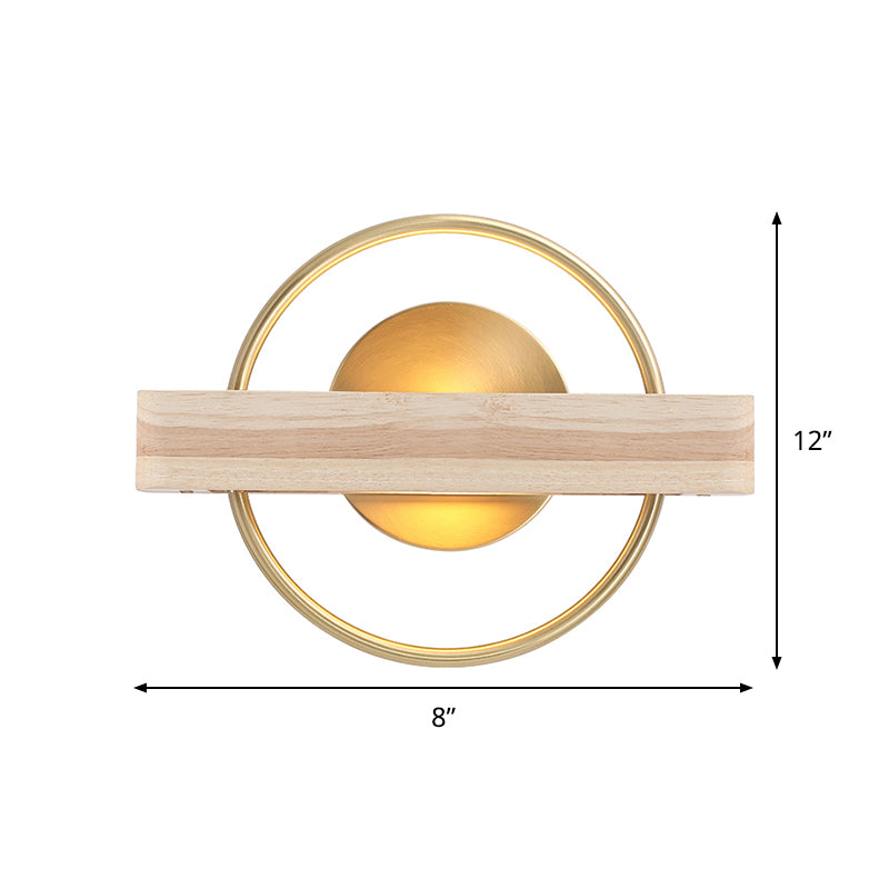 Metallic Loop Wall Mount Light Modernist 1 Light Brass LED Sconce Lamp with Wood Shelf