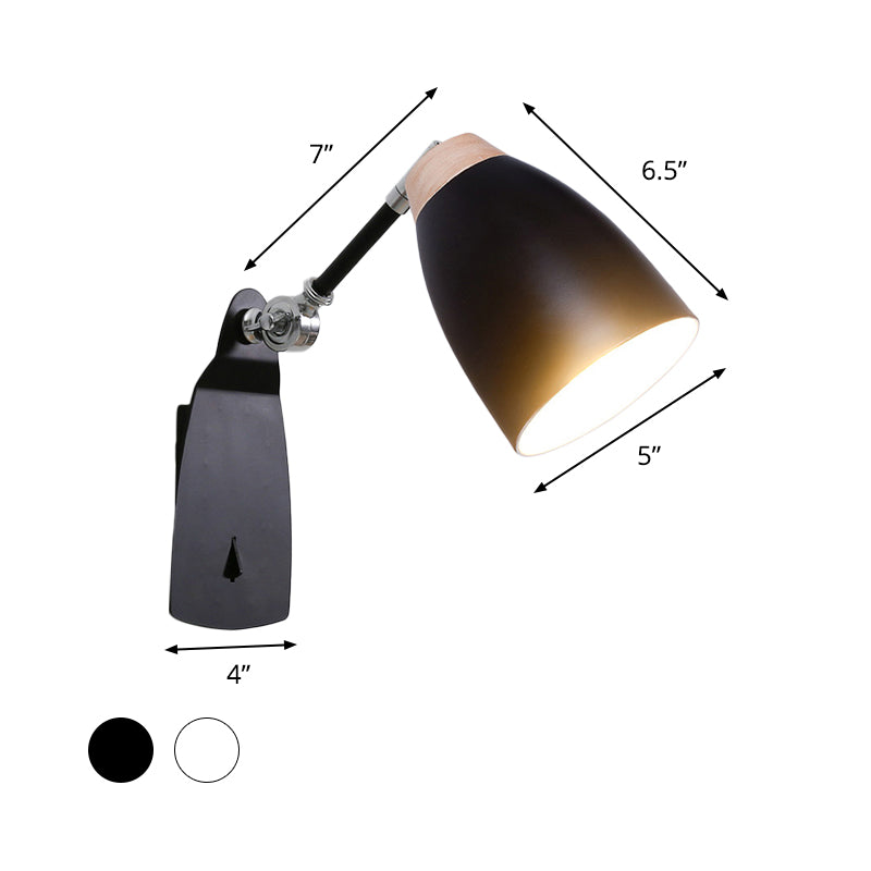 Metal Cup Shape Wall Mounted Light Modern 1-Light White/Black Finish Rotatable Wall Sconce Lamp