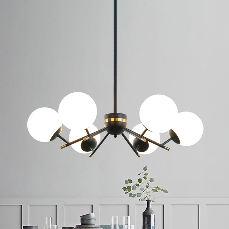 Black Finish Ball Hanging lampadario modernismo 6 lampadine bianca in vetro glassato luce